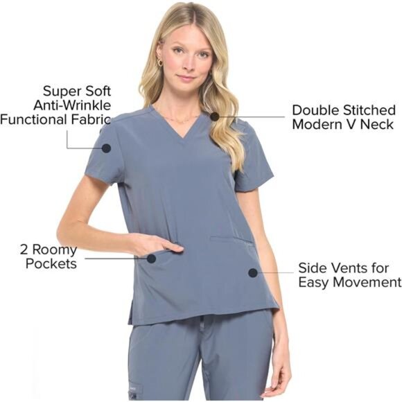 Scrub Set – V-Neck Scrub Top & Elastic Jogger Pant Scrubs for Women Set and Men - Picture 2 of 6